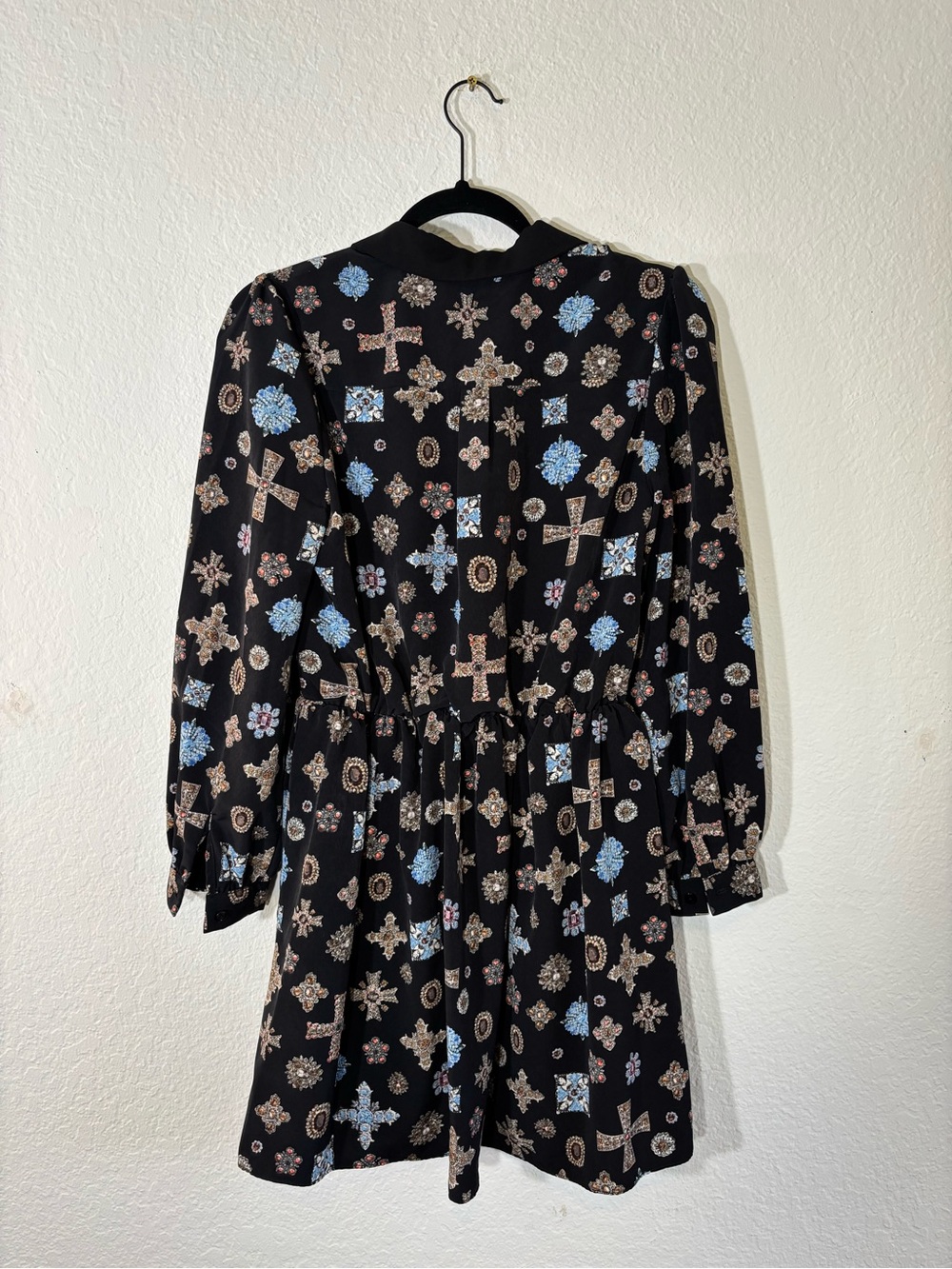 NWT Line & Dot Black Jewel Print Rhinestone Collar Long Sleeve Mini Dress Small - Picture 11 of 14
